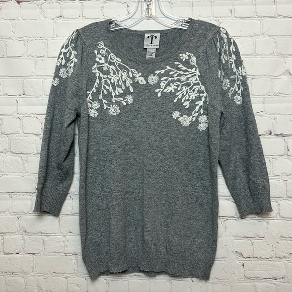 Rain + Rose Grey Sweater with Floral Embroidery - Picture 1 of 10